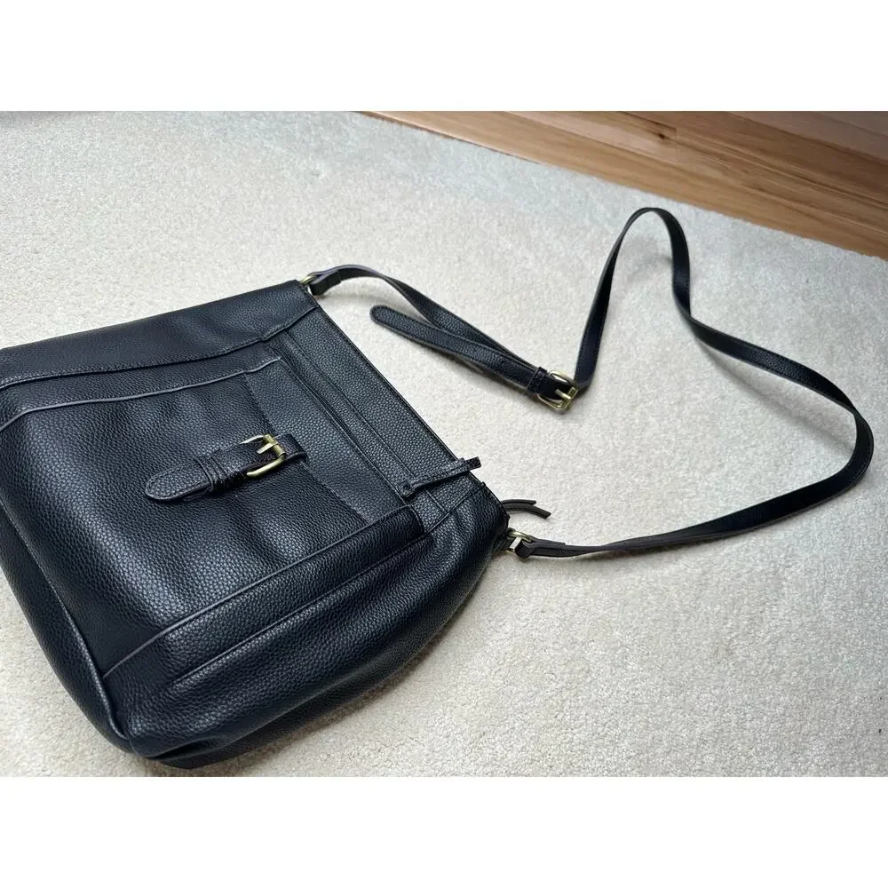 St John's Bay: Black Leather Cross Body Purse